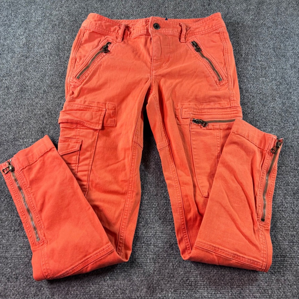 Polo Ralph Lauren Cargo Pants Womens 4 Orange Moto Utility Ankle Zip Skinny